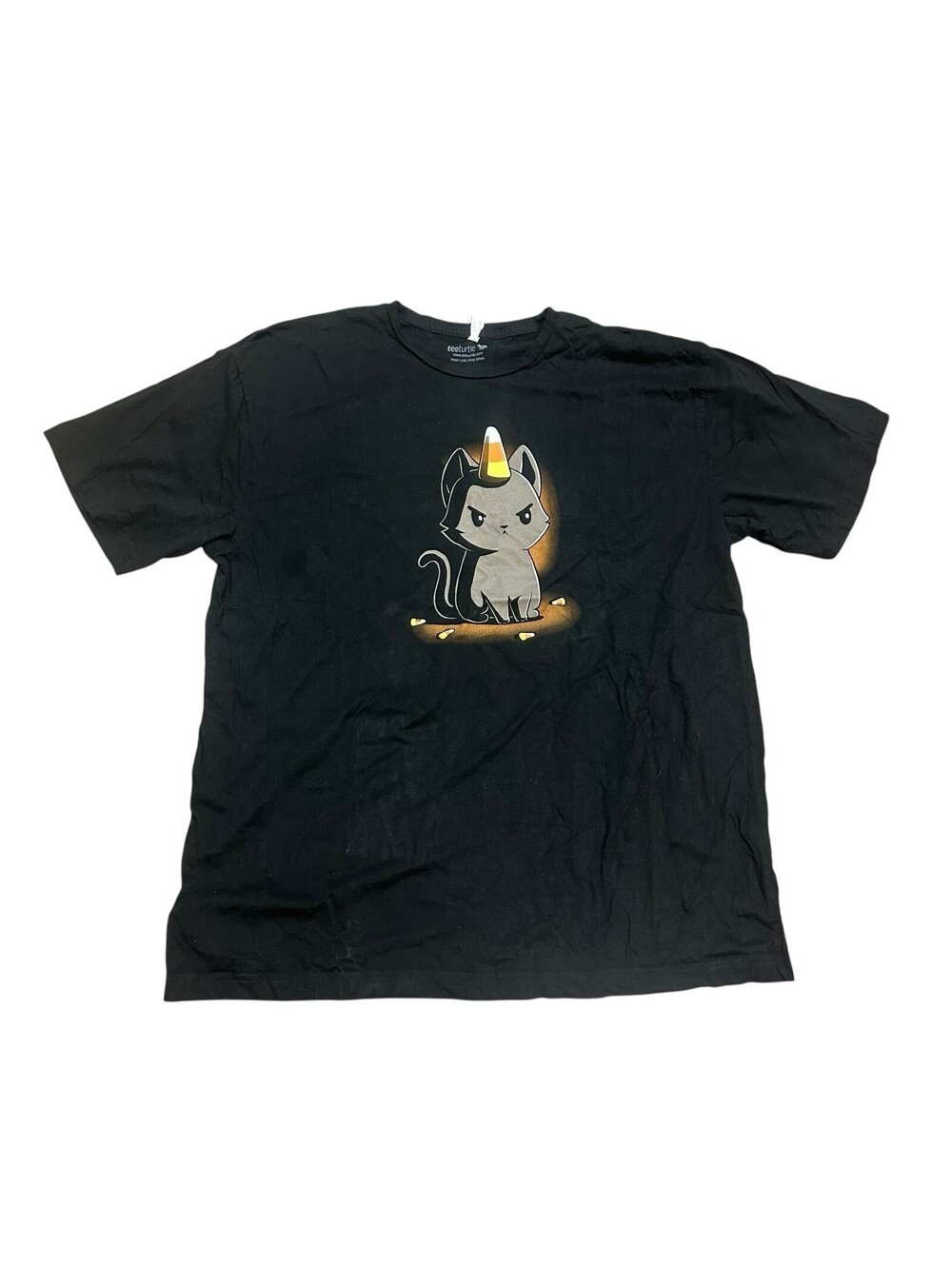 Tee Turtle Black Shirt Cute Cat With Candy Corn On Head Sz 2XL